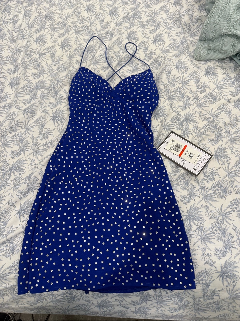 Macy's Royal Blue Polka Dot Spaghetti-Strap Mini Dress